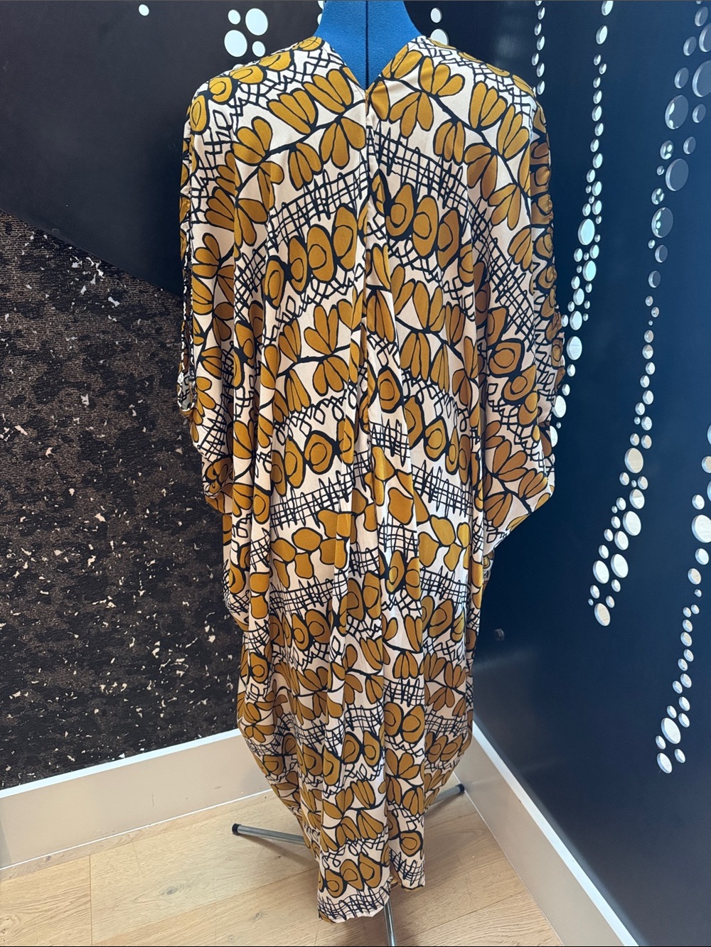 Jennafer Grace Mustard Abstract Floral Kaftan Maxi Dress - One Size - Picture 5 of 6
